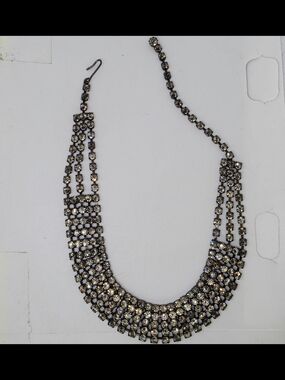 Art Deco Smoke Gray Rhinestone 5 Strand Wide Choker Necklace Vintage Estate Glam
